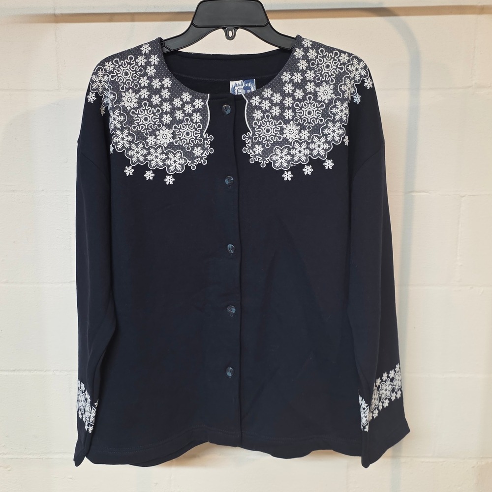 Art Unlimited Sportswear Navy Snowflake Button Front Grandma Sweatshirt XXL